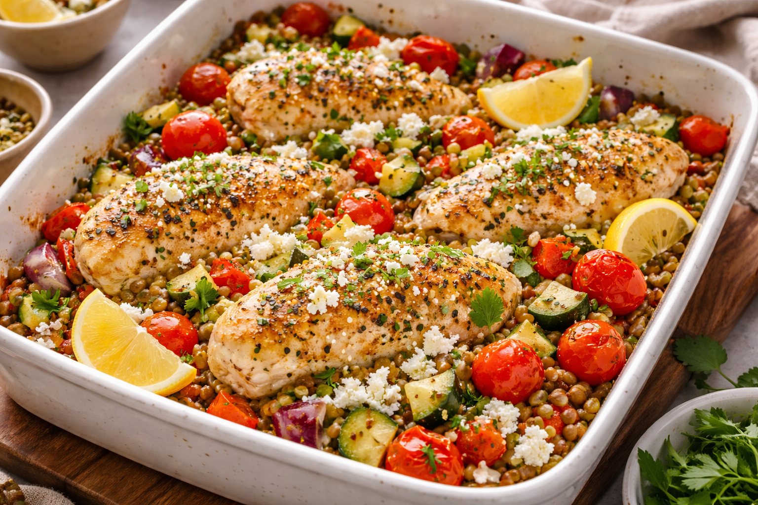 bagt-feta-kylling-med linser-og-grønt